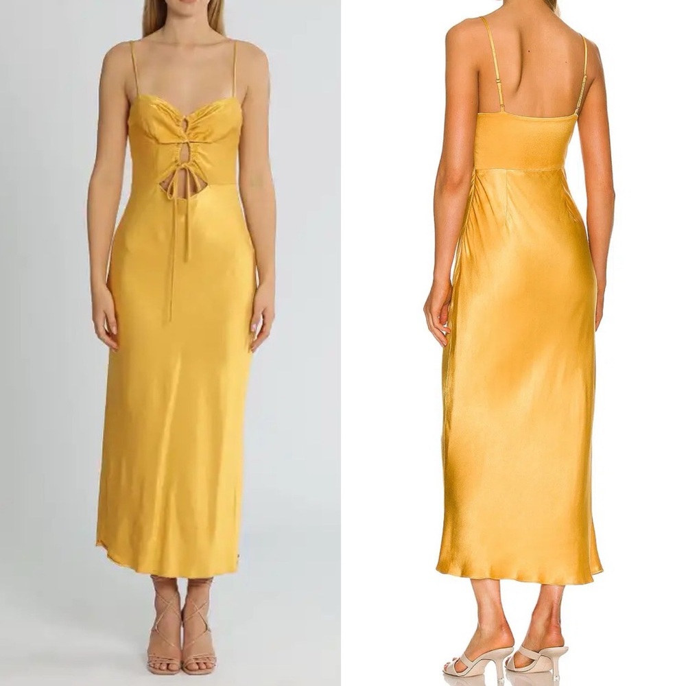 Shona Joy Alma Lace Up Midi Dress Gold Bias Cut Slip Size Small - Picture 9 of 15